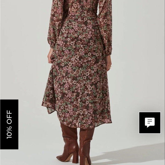 ASTR the Label FLORAL V FRONT LONG SLEEVE MIDI DRESS - Picture 5 of 9